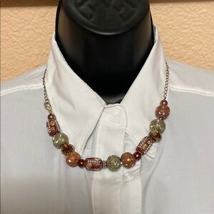 Red and Silver Beaded Necklace with Graduated Design
